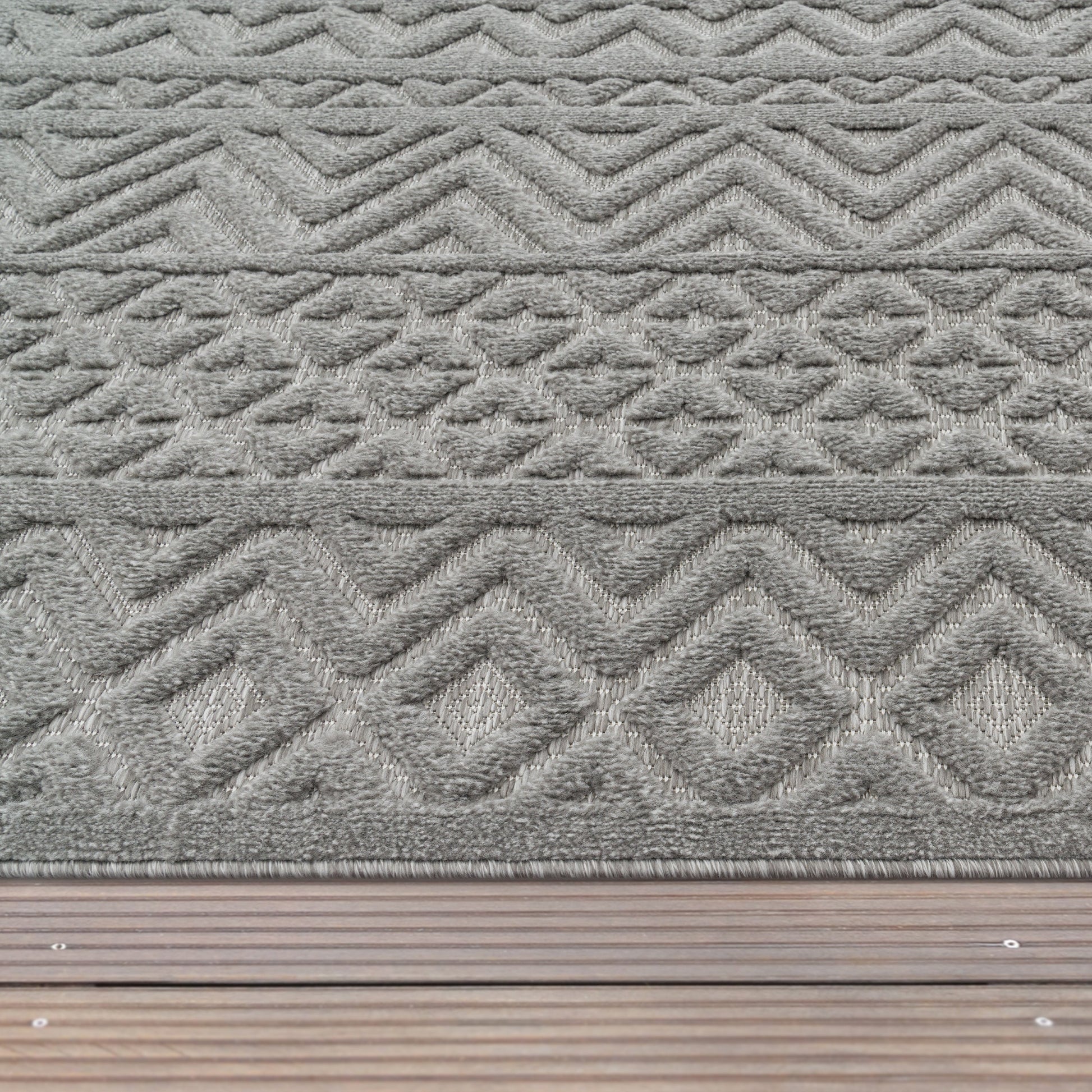 Indoor Outdoor Rug Livorno Boho High-Low Pattern In Grey-2