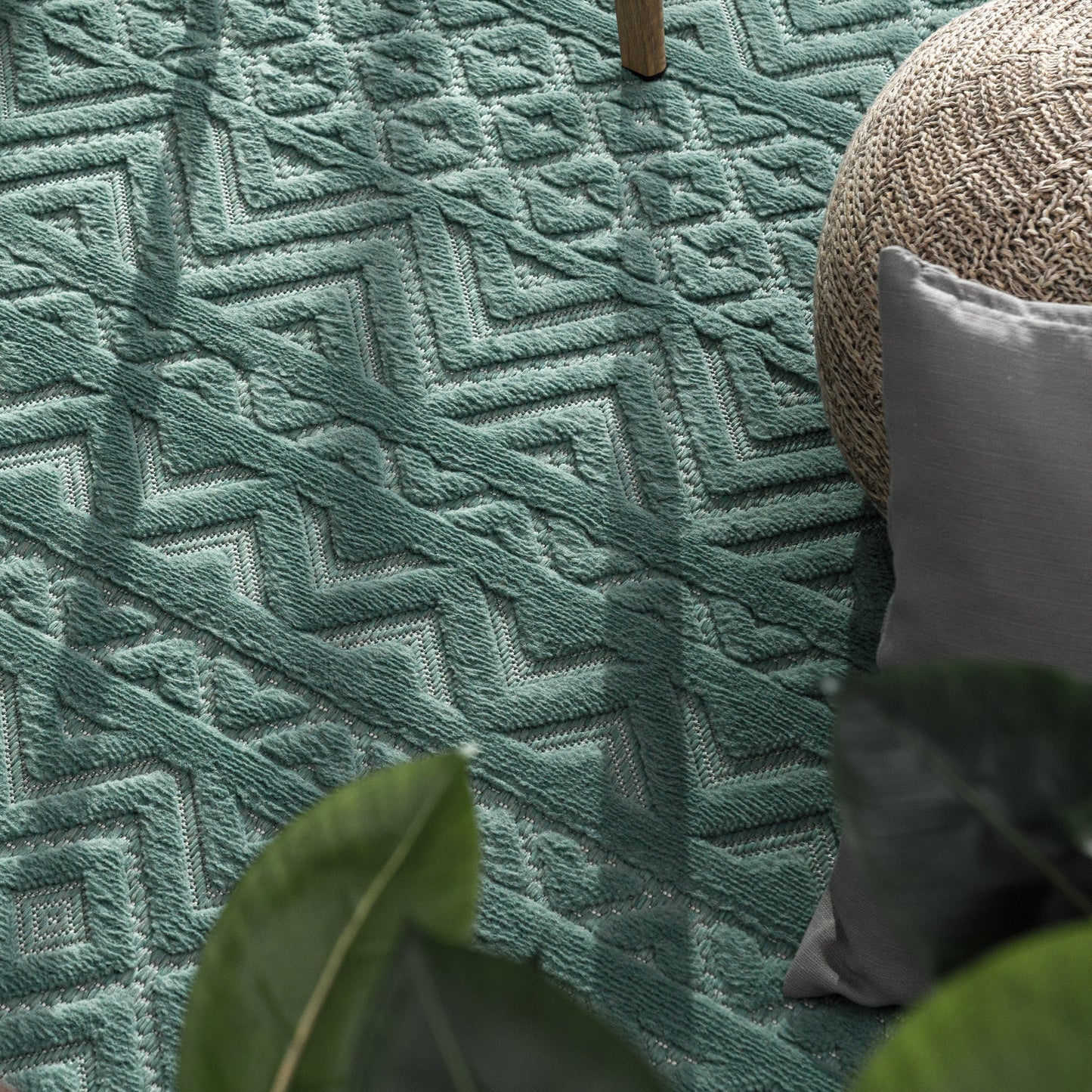 Indoor Outdoor Rug Livorno Boho High-Low Pattern In Turquoise-1