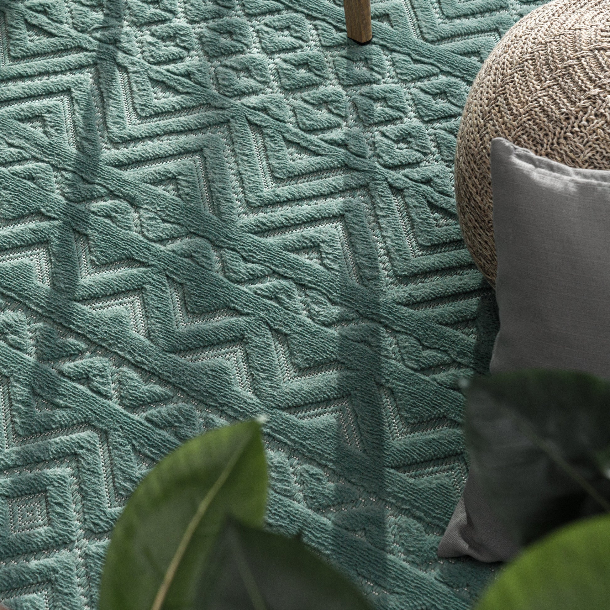 Indoor Outdoor Rug Livorno Boho High-Low Pattern In Turquoise-1