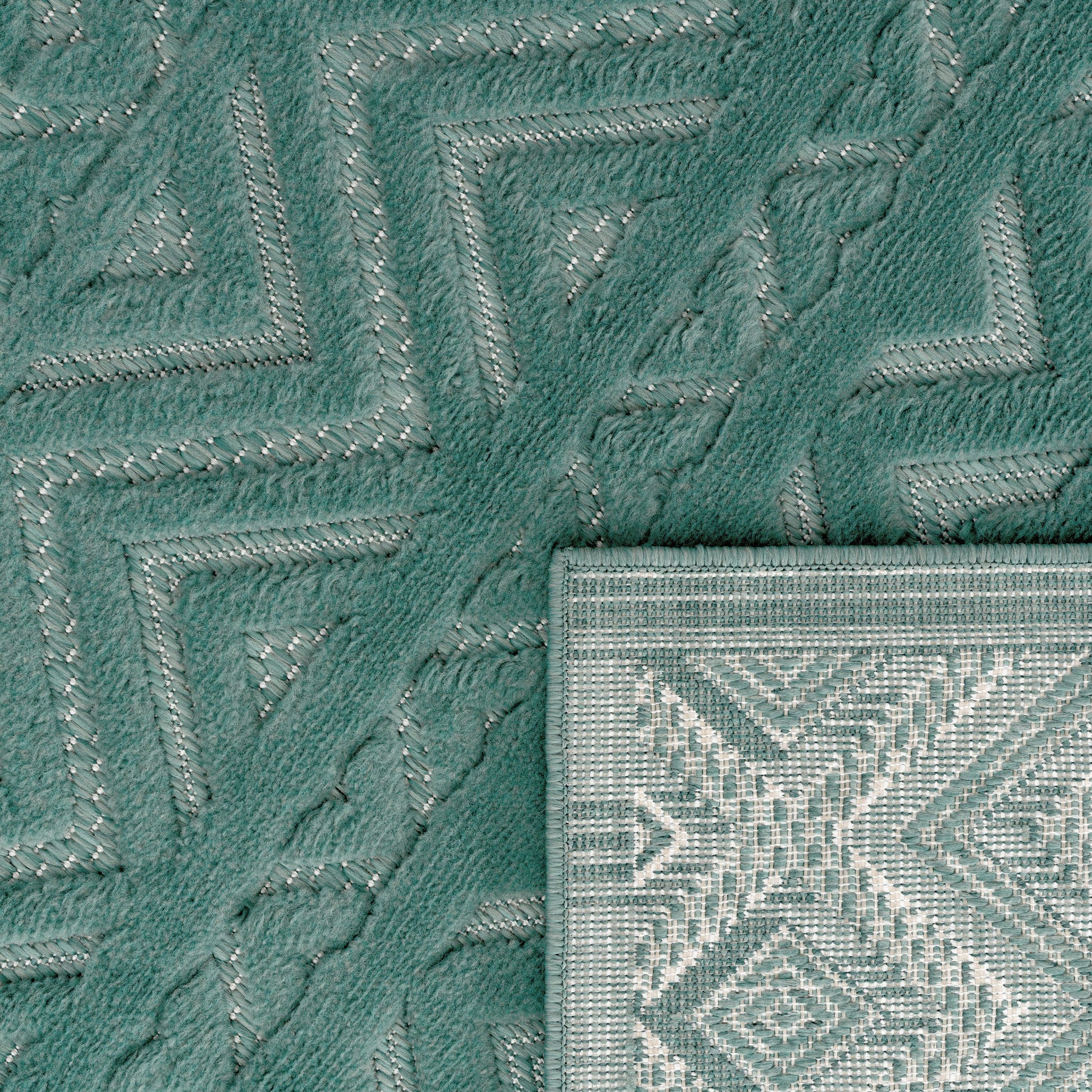 Indoor Outdoor Rug Livorno Boho High-Low Pattern In Turquoise-3