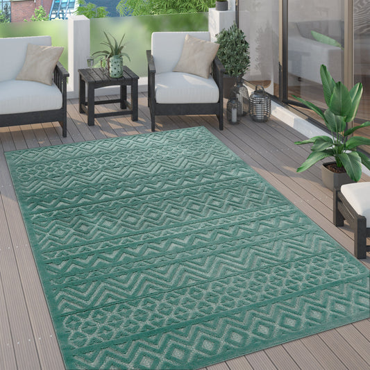 Indoor Outdoor Rug Livorno Boho High-Low Pattern In Turquoise-0