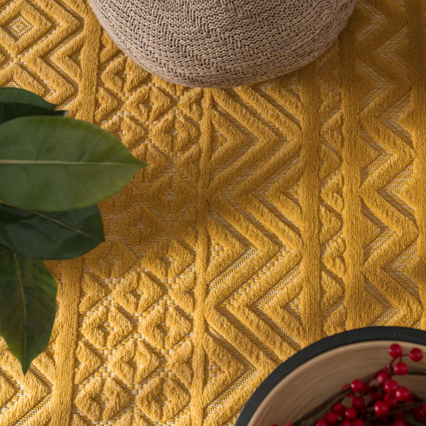 Indoor Outdoor Rug Livorno Boho High-Low Pattern In Yellow-1