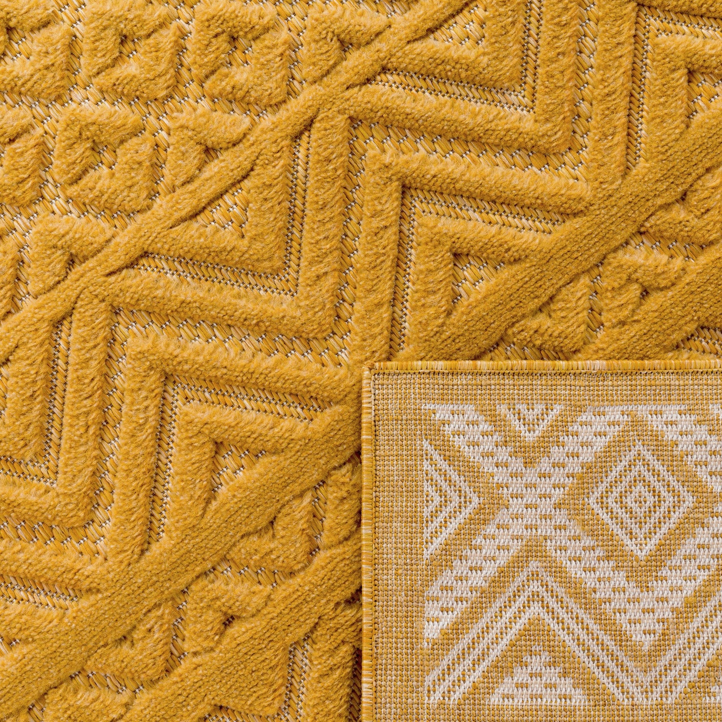 Indoor Outdoor Rug Livorno Boho High-Low Pattern In Yellow-3