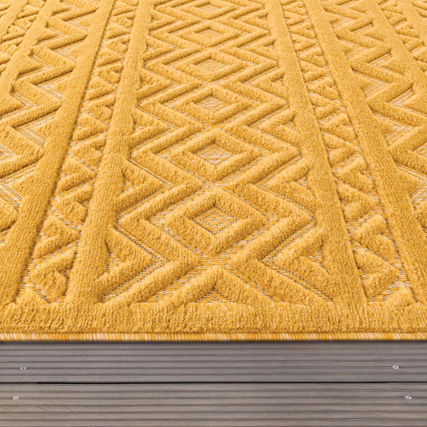 Indoor Outdoor Rug Livorno Boho High-Low Pattern In Yellow-2