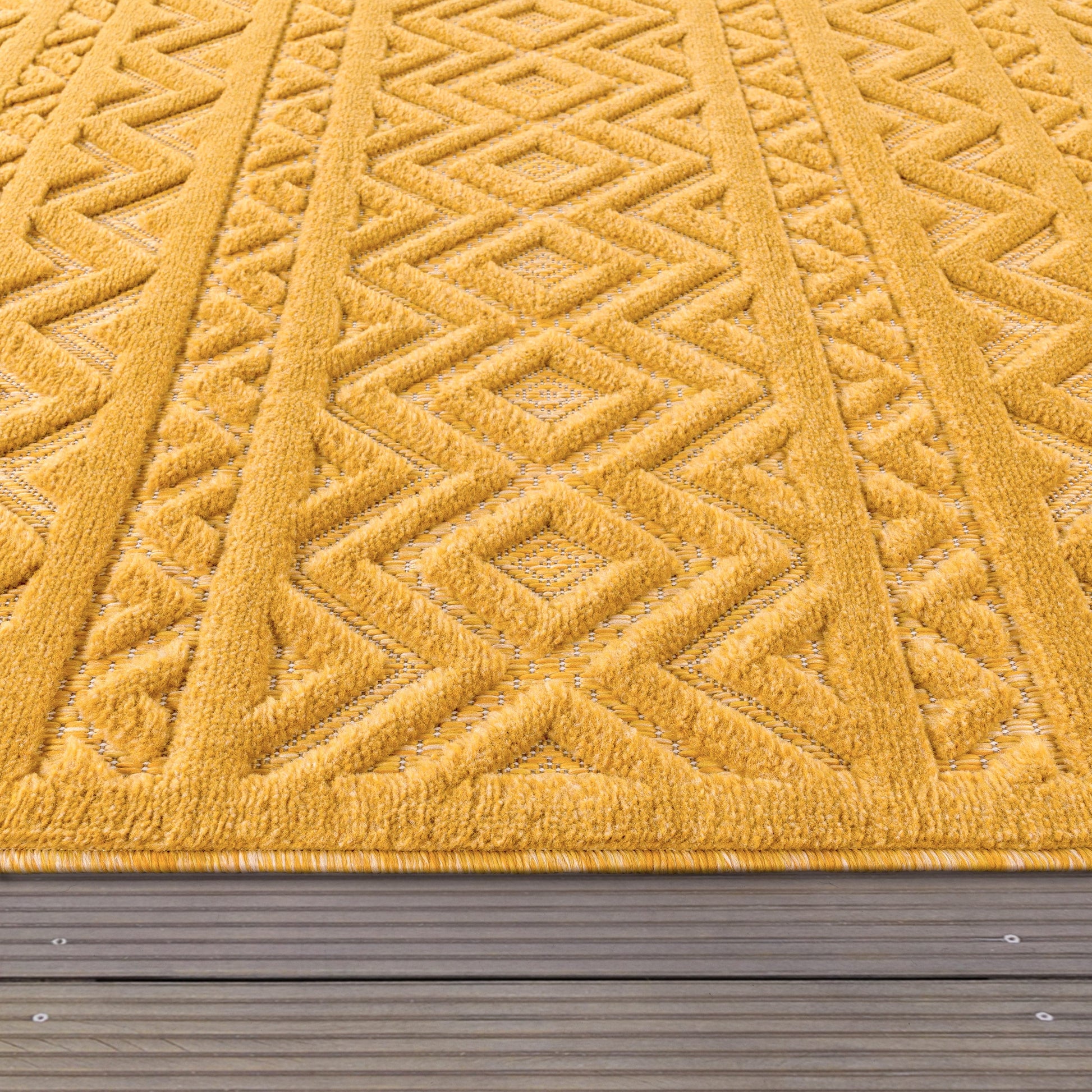 Indoor Outdoor Rug Livorno Boho High-Low Pattern In Yellow-2