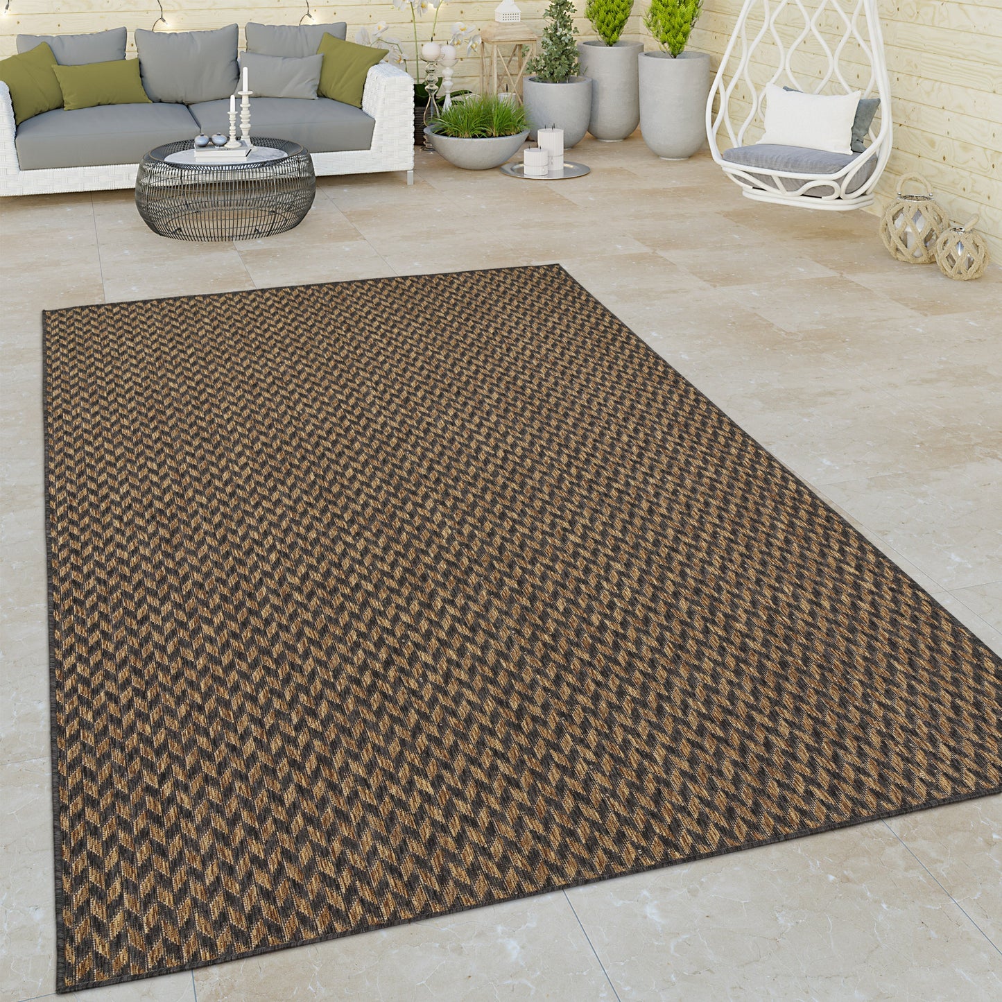 Indoor & Outdoor Rug Captera Herringbone Design in Brown-0