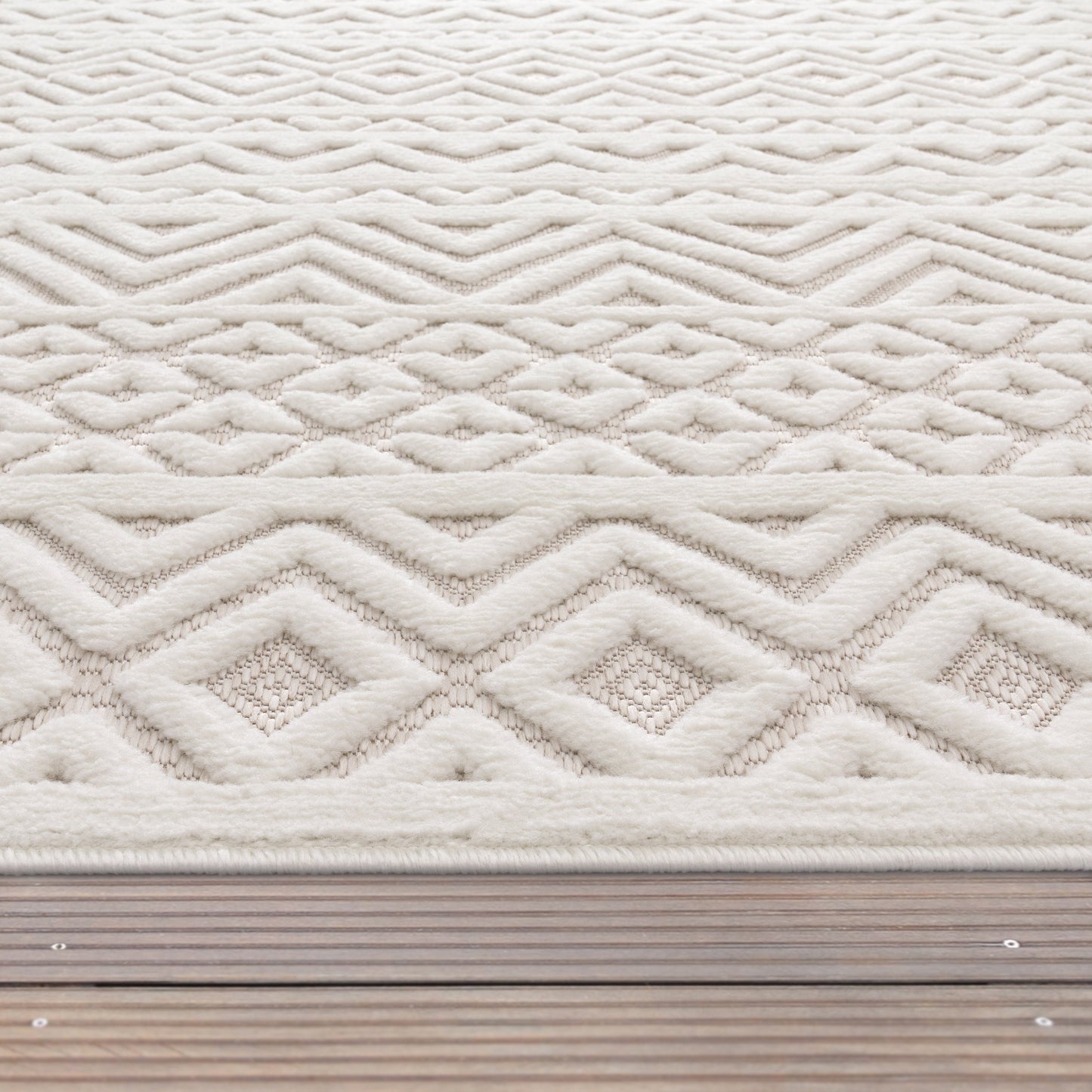 Indoor Outdoor Rug Livorno Boho High-Low Pattern In Cream-2