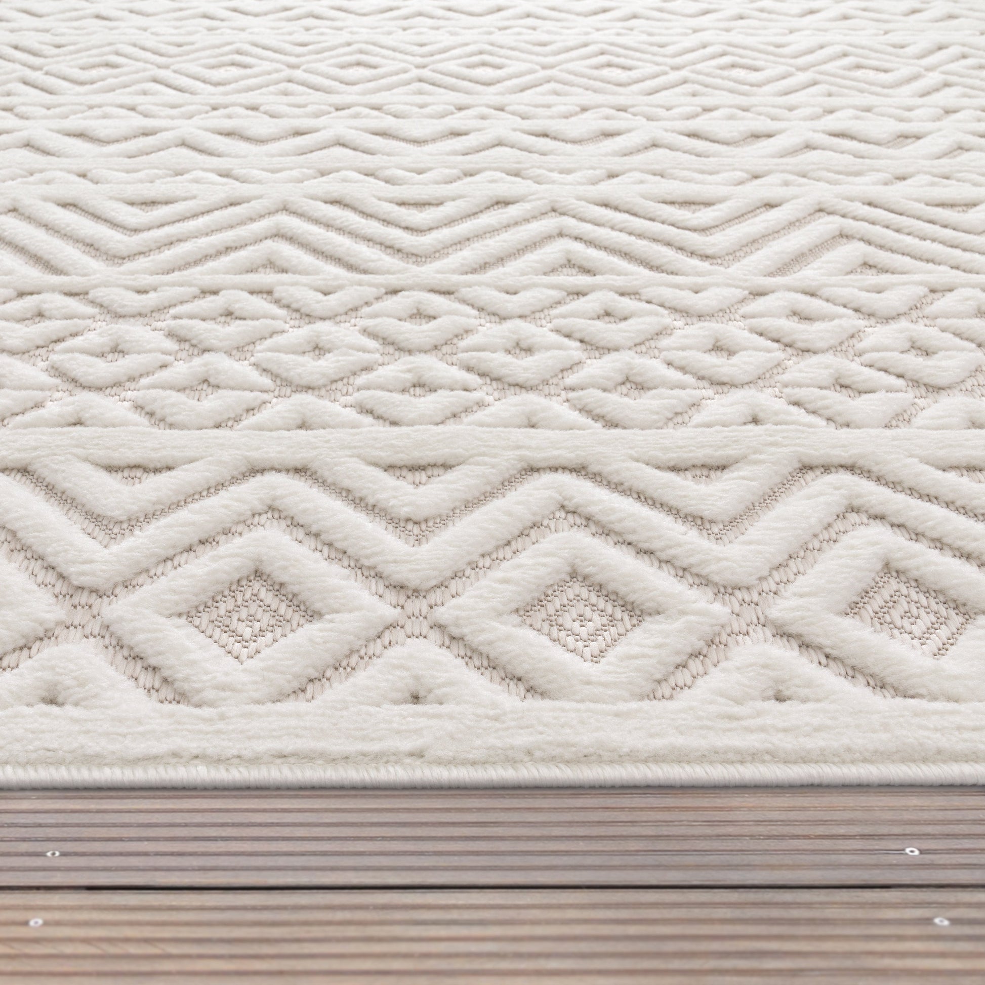 Indoor Outdoor Rug Livorno Boho High-Low Pattern In Cream-2
