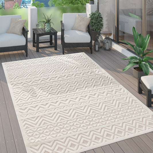 Indoor Outdoor Rug Livorno Boho High-Low Pattern In Cream-0