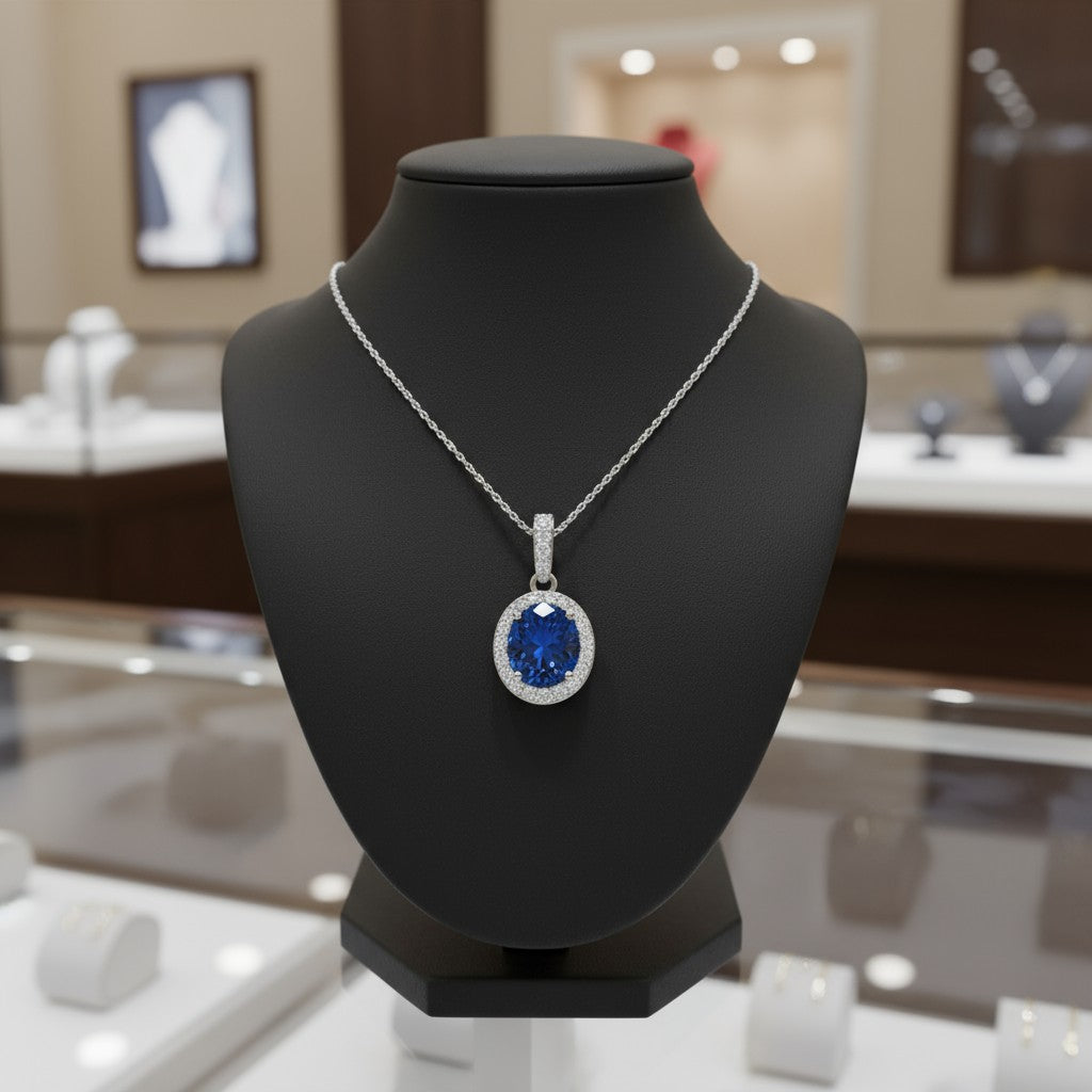 "Eternity" Oval Cremation Pendant with Halo 7x5mm