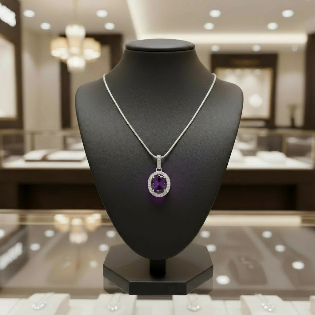 "Eternity" Oval Cremation Pendant with Halo 7x5mm