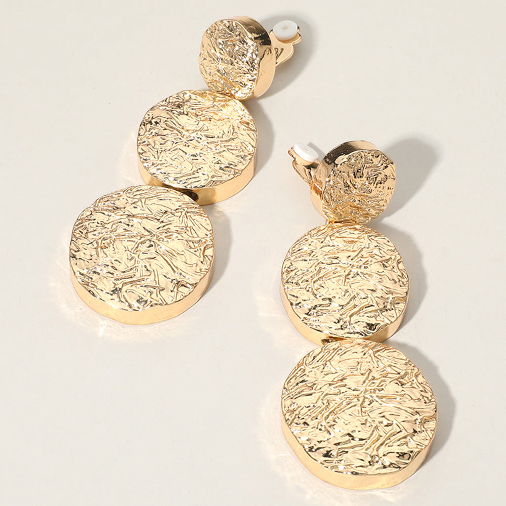 Oversized Chunky Textured Metal Disc Link Dropdown Clip On Earrings