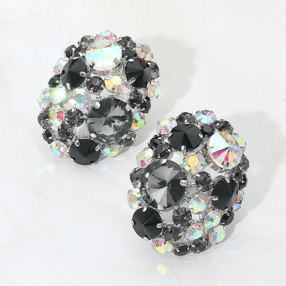 Oversized Rhinestone Cluster Evening Clip On Earrings