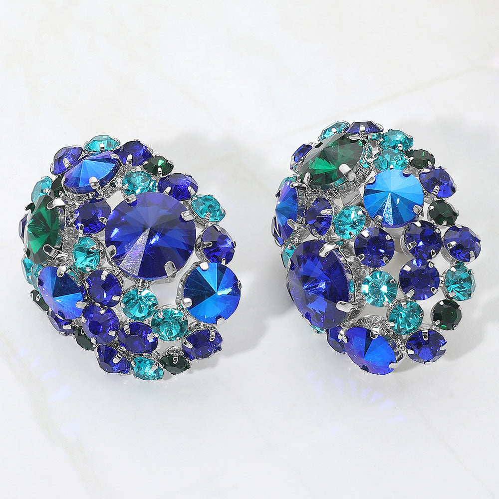 Oversized Rhinestone Cluster Evening Clip On Earrings