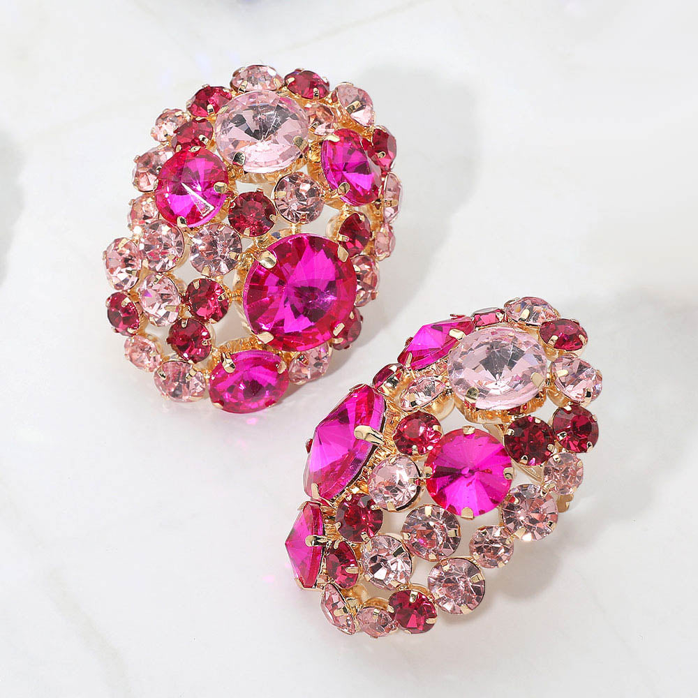 Oversized Rhinestone Cluster Evening Clip On Earrings