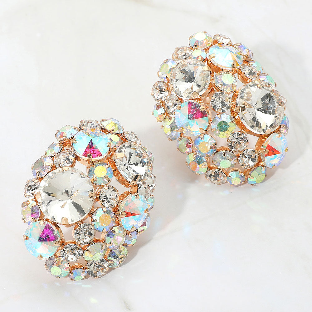 Oversized Rhinestone Cluster Evening Clip On Earrings