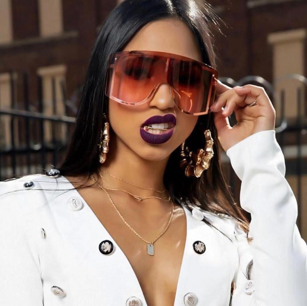 Oversized Women Blue & Yellow Gradient Sunglasses  Fashionable Rimless In Metal For Female New Shades Personality Eyewear