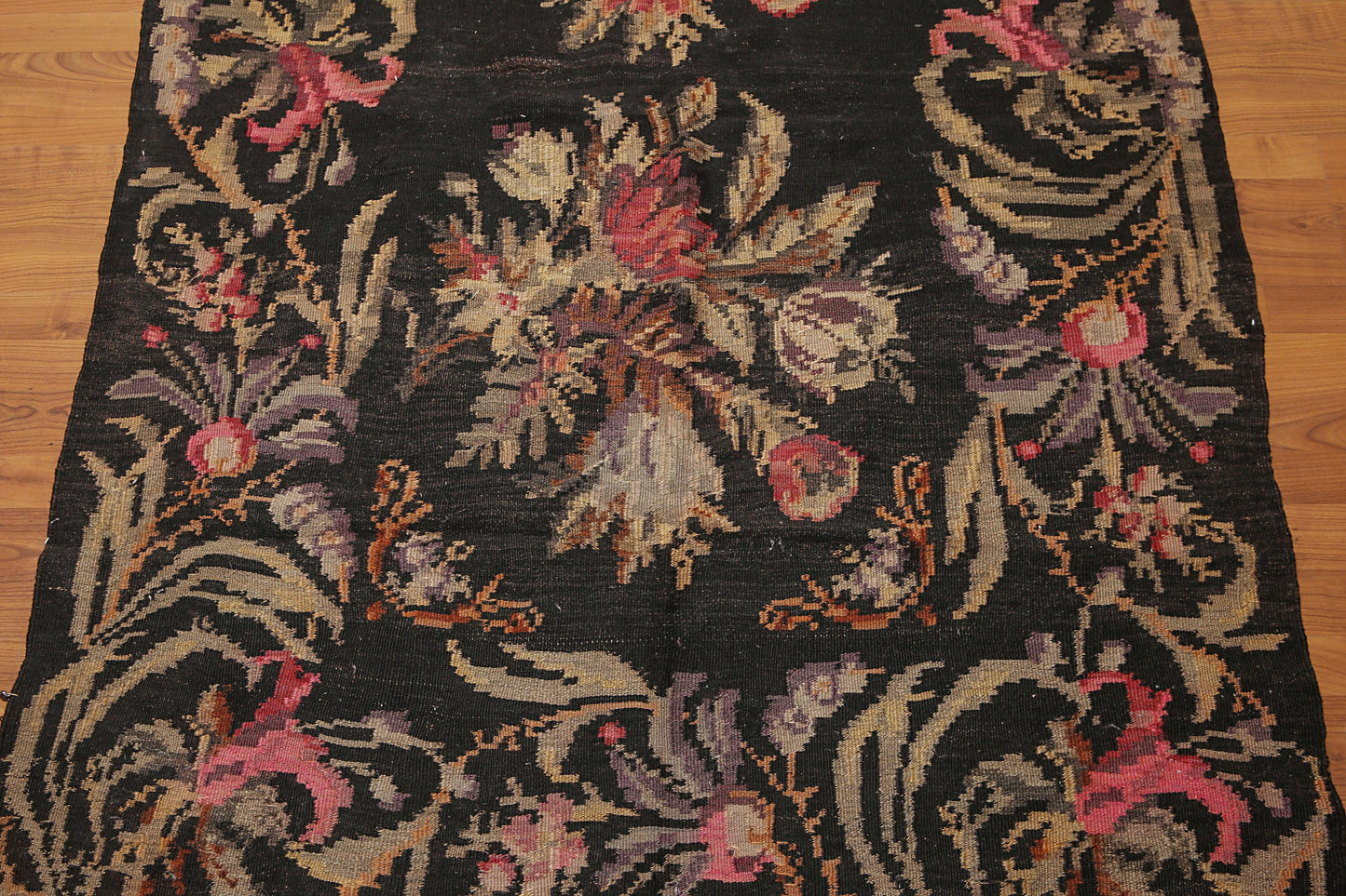 4'2''x13'5'' Vintage Hand Woven Turkish Kilim 100% Wool Runner Area Rug Charcoal-0