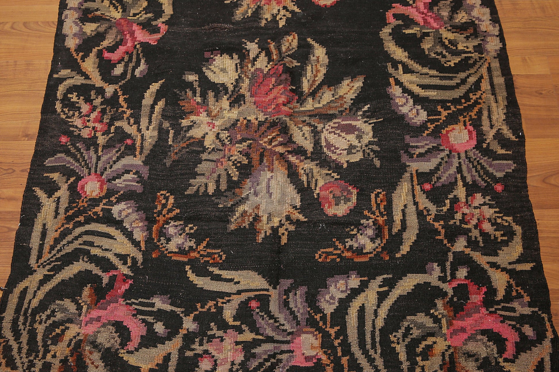 4'2''x13'5'' Vintage Hand Woven Turkish Kilim 100% Wool Runner Area Rug Charcoal-0