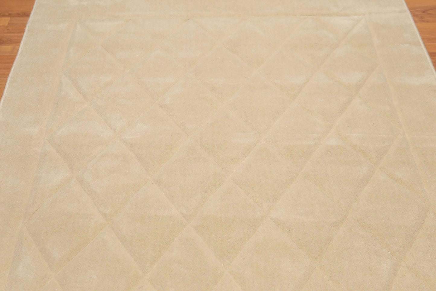 5' x 8' Designer Embossed Diamond Pattern 100% Wool Area Rug Beige-4