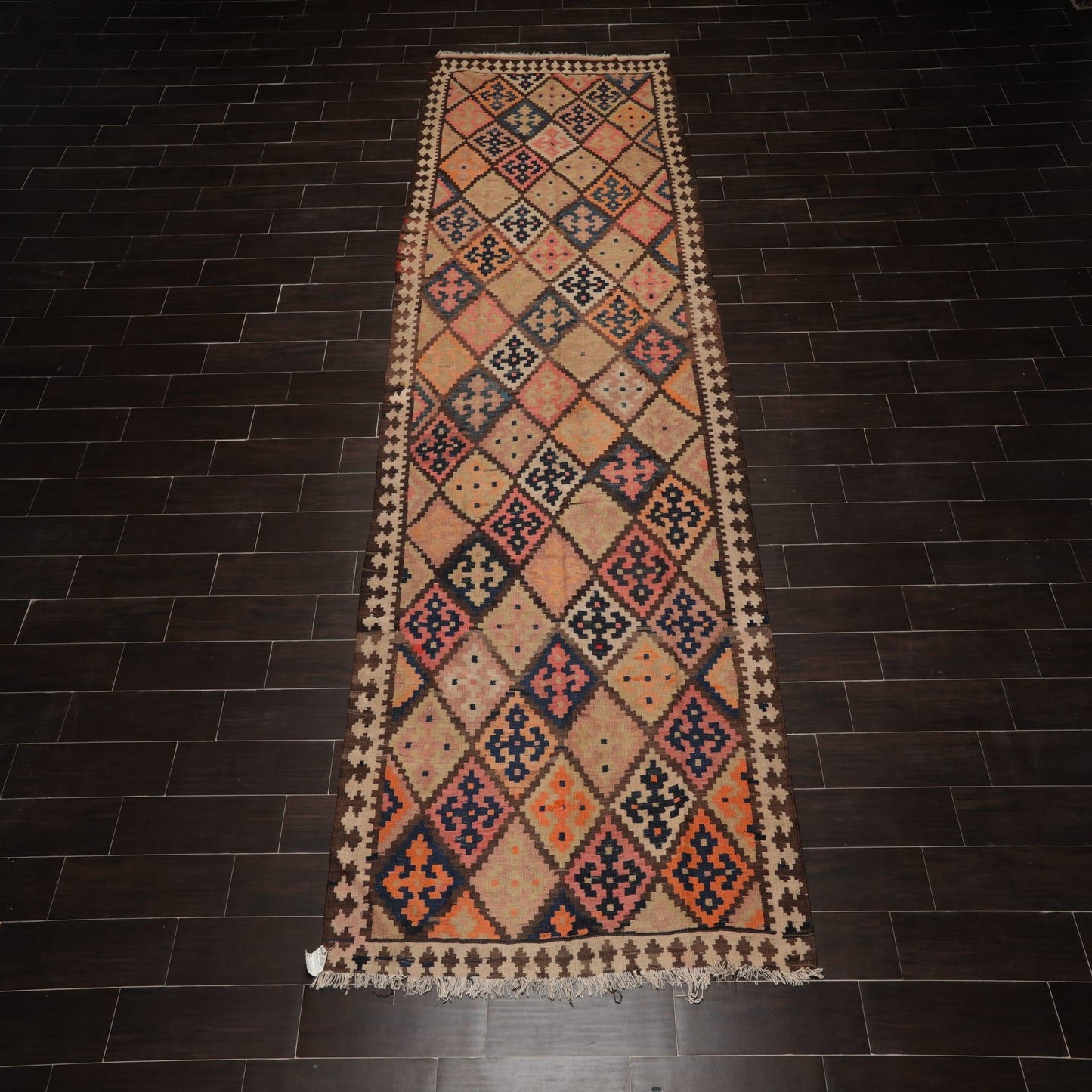 5'2" x 12'9" Vintage Hand Woven Southwestern Kilim 100% Wool Area Rug Brown-1