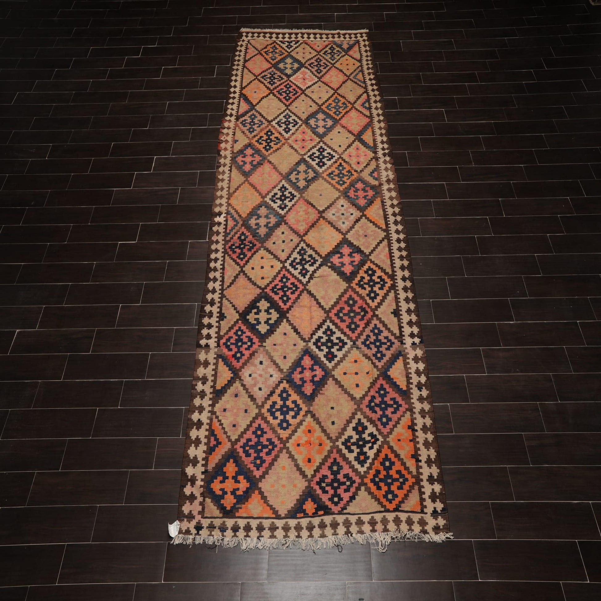 5'2" x 12'9" Vintage Hand Woven Southwestern Kilim 100% Wool Area Rug Brown-1