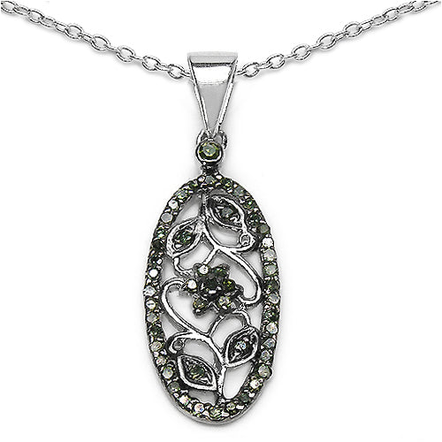 0.22 Carat Genuine Green Diamond .925 Sterling Silver Pendant