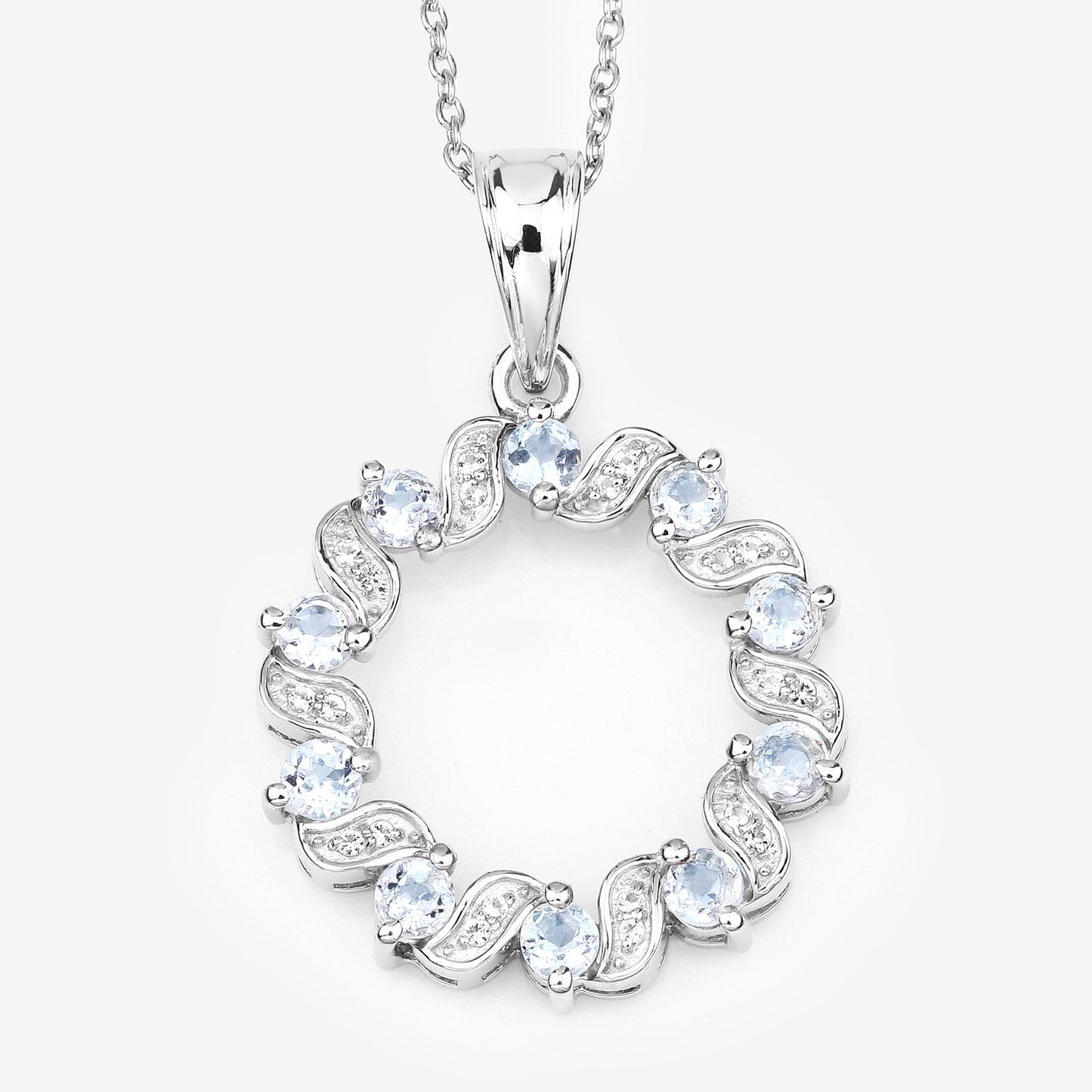 1.10 Carat Genuine Aquamarine and White Topaz .925 Sterling Silver Pendant