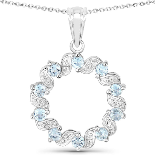 1.10 Carat Genuine Aquamarine and White Topaz .925 Sterling Silver Pendant