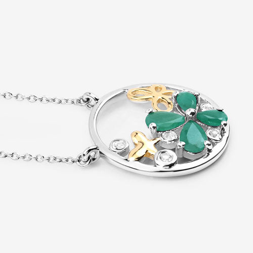 1.35 Carat Genuine Emerald and White Topaz .925 Sterling Silver Pendant