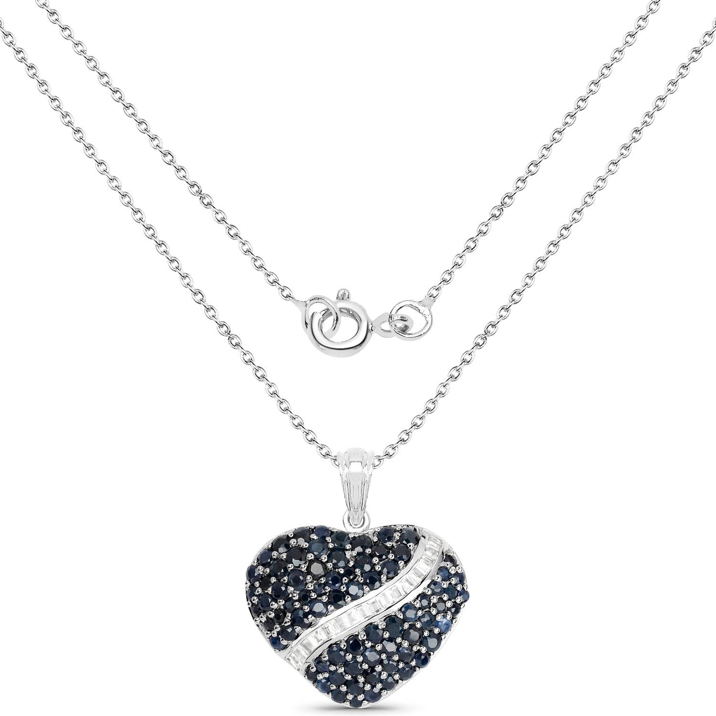 4.60 Carat Genuine Blue Sapphire and White Topaz .925 Sterling Silver Pendant