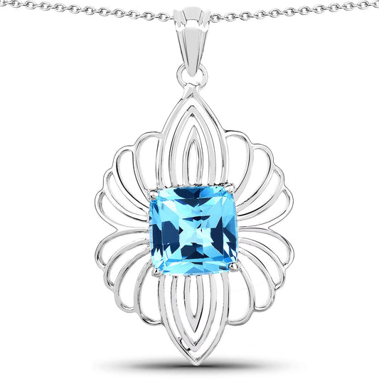 8.18 ct. Genuine Swiss Blue Topaz .925 Sterling Silver Pendant