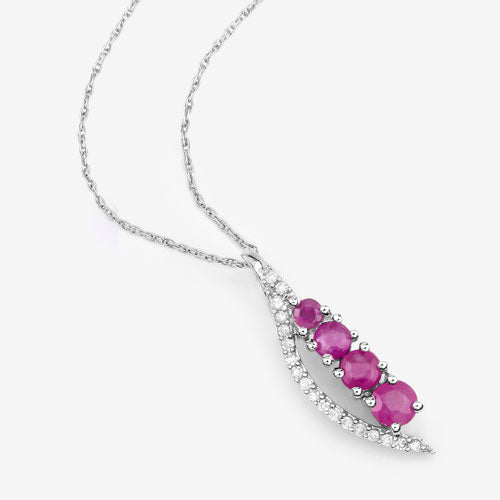 0.43 Carat Genuine Ruby and White Diamond 14K White Gold Pendant