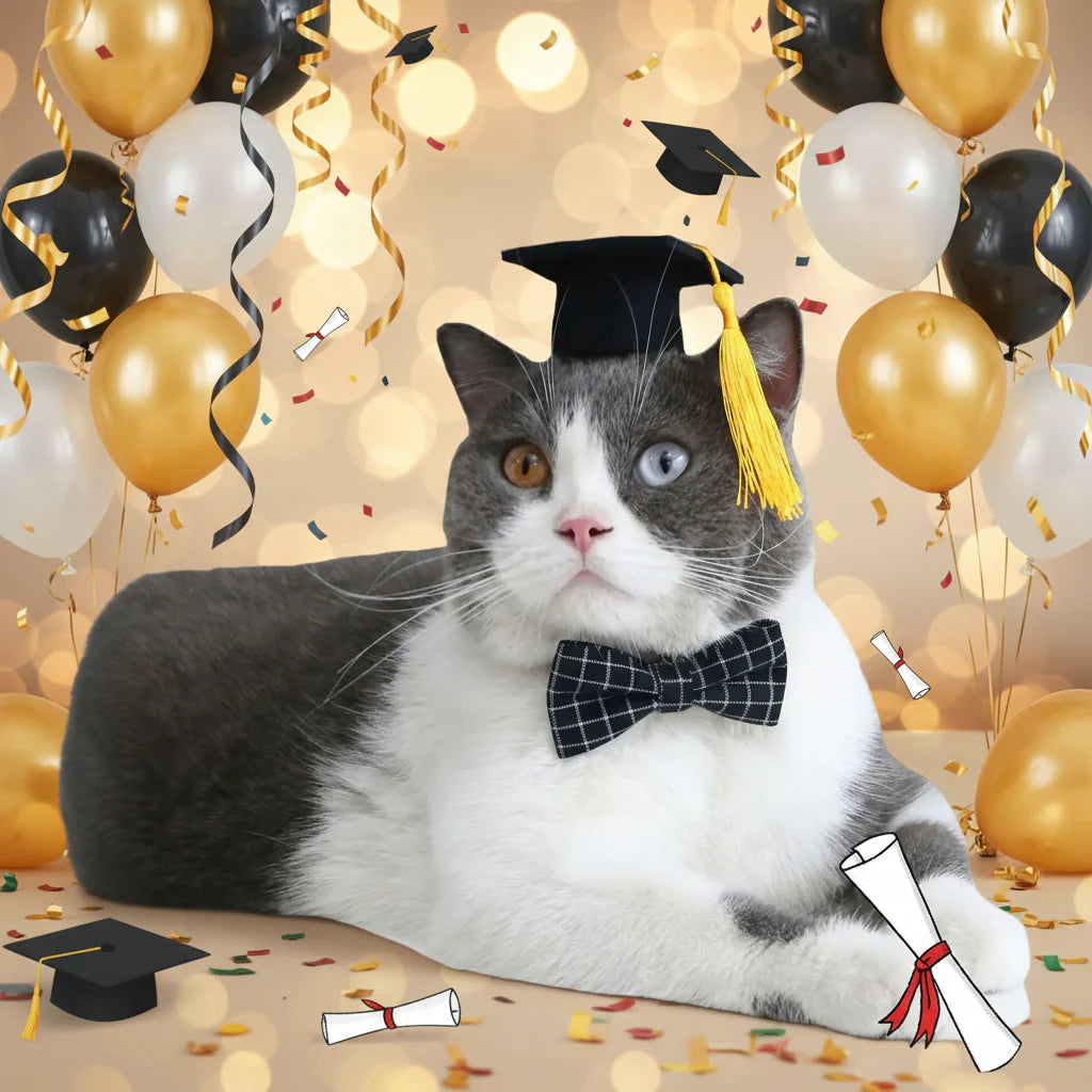 Cat Graduation Cap and Bow Tie Set