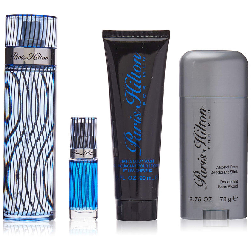 Paris Hilton by Paris Hilton Gift Set -- 3.4 oz  Eau De Toilette Spray + 3 oz Body Wash + 2.75 oz Deodorant Stick + .25 Mini EDT Spray for Men