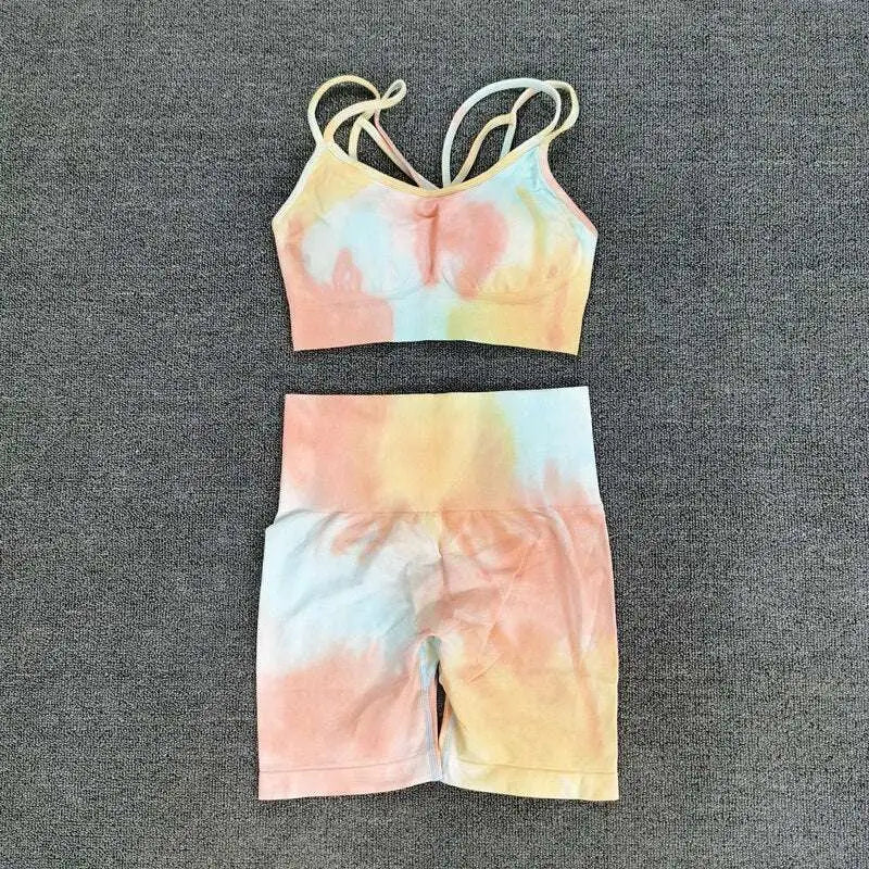 Pastel Tie Dye Crop Bra and Shorts Workout Set