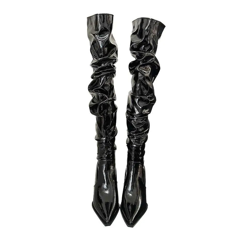 Patent Stiletto Heel Pile Style Thigh High Boots