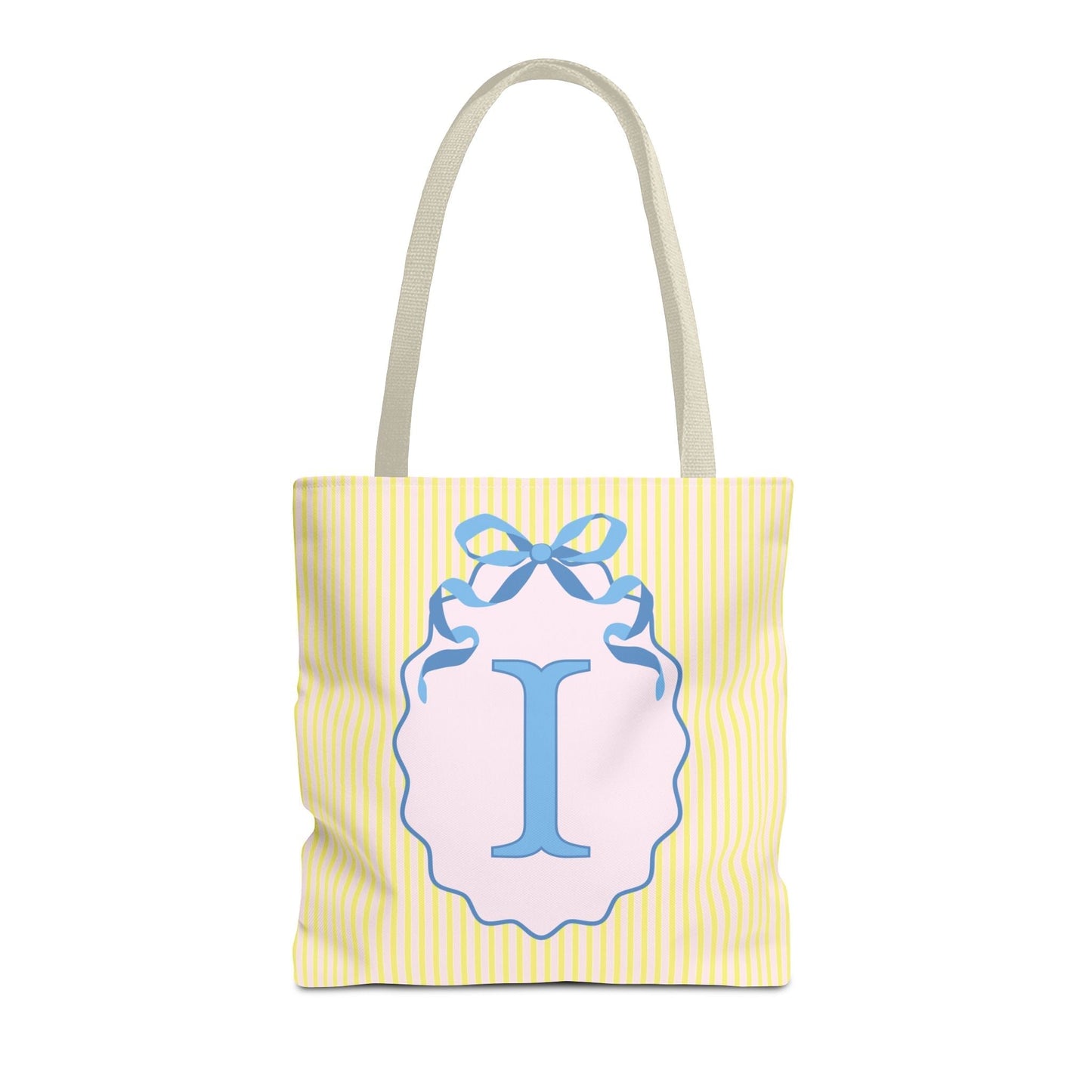 Peppy Initial Tote Bag with Initial and Cute Bow, Boho Hydrangea Flowers: I