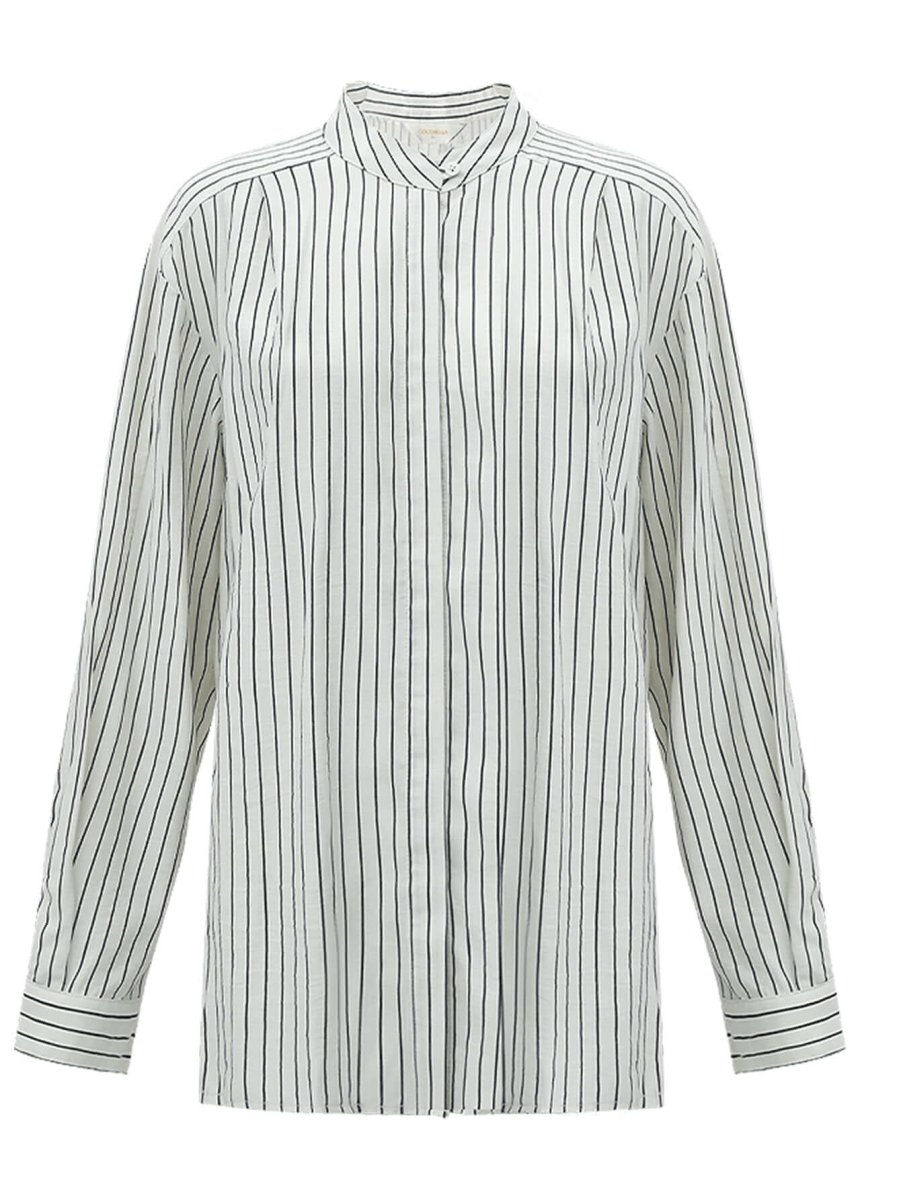 Pin Tuck Stripe Collared Long Sleeve Shirt-3