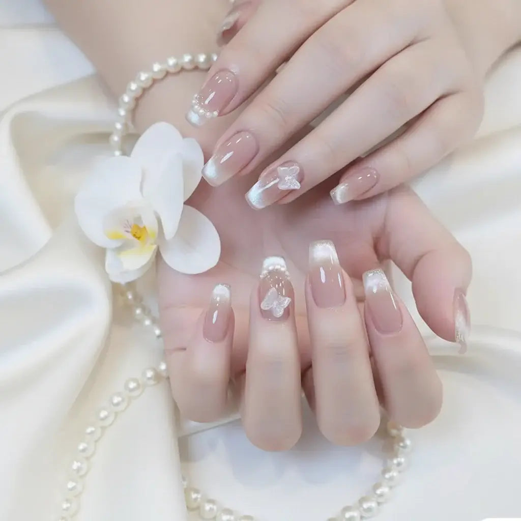 Pink butterfly press on nails for wedding-0
