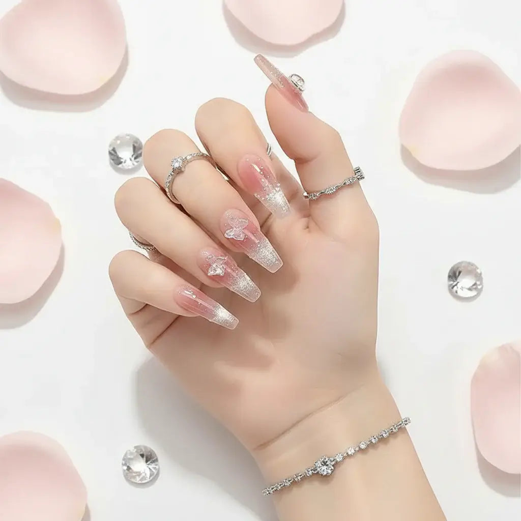 Pink butterfly press on nails for wedding-1