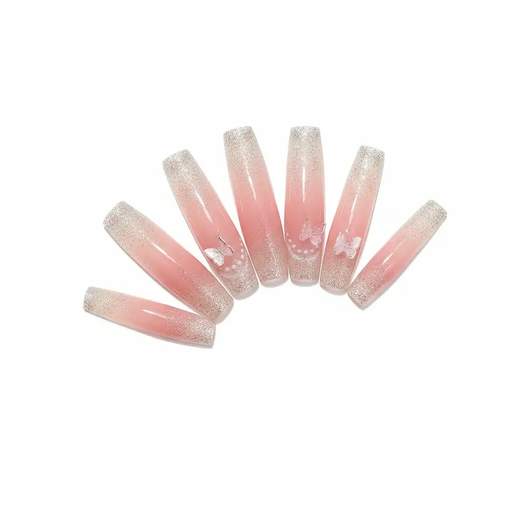 Pink butterfly press on nails for wedding-2