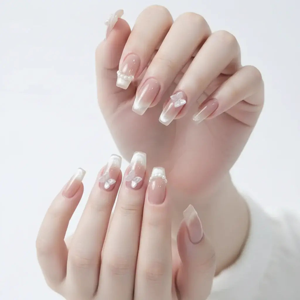 Pink butterfly press on nails for wedding-5