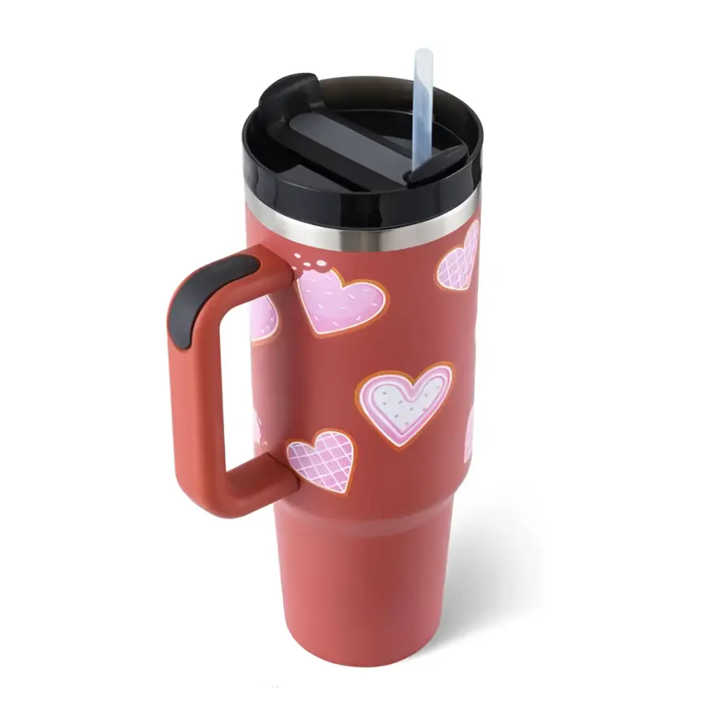 Pink Kiss Stainless Steel Handle Straw Insulated Tumbler