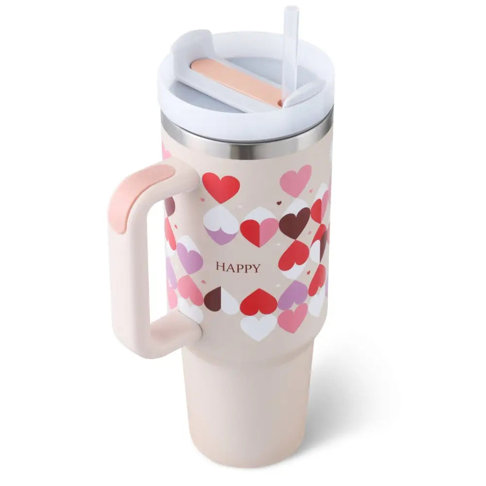 Pink Kiss Stainless Steel Handle Straw Insulated Tumbler