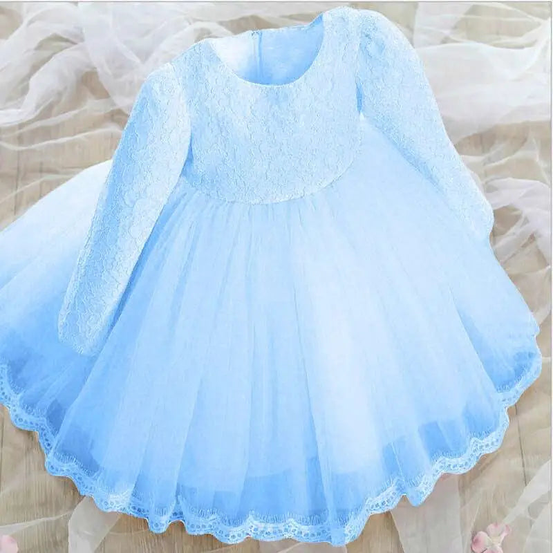 Pink Lace Princess Dress Girls Long Sleeve Tulle