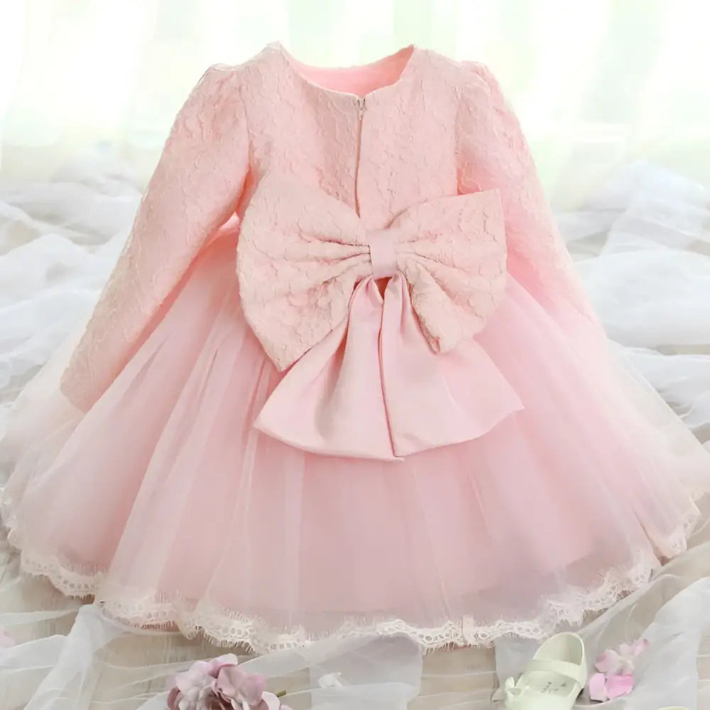 Pink Lace Princess Dress Girls Long Sleeve Tulle