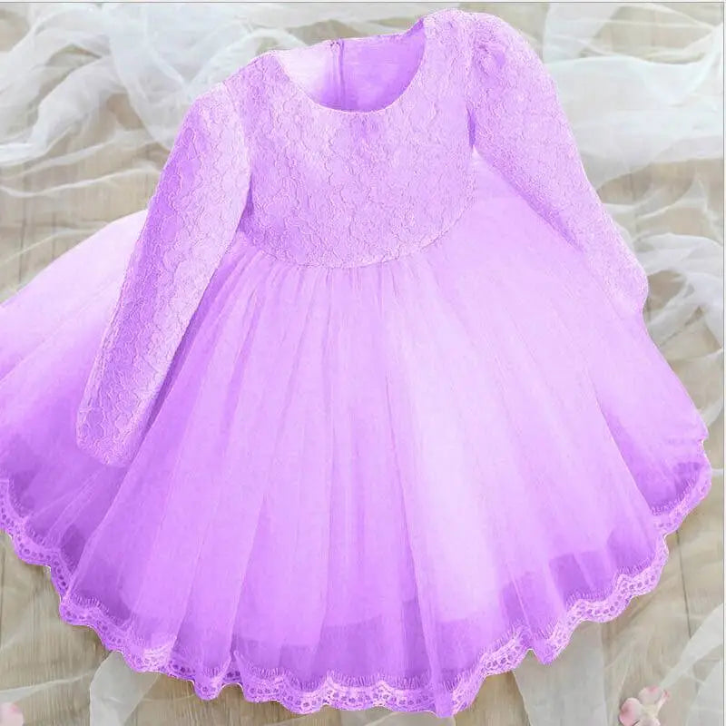 Pink Lace Princess Dress Girls Long Sleeve Tulle