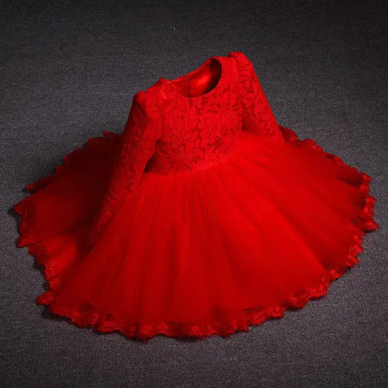 Pink Lace Princess Dress Girls Long Sleeve Tulle
