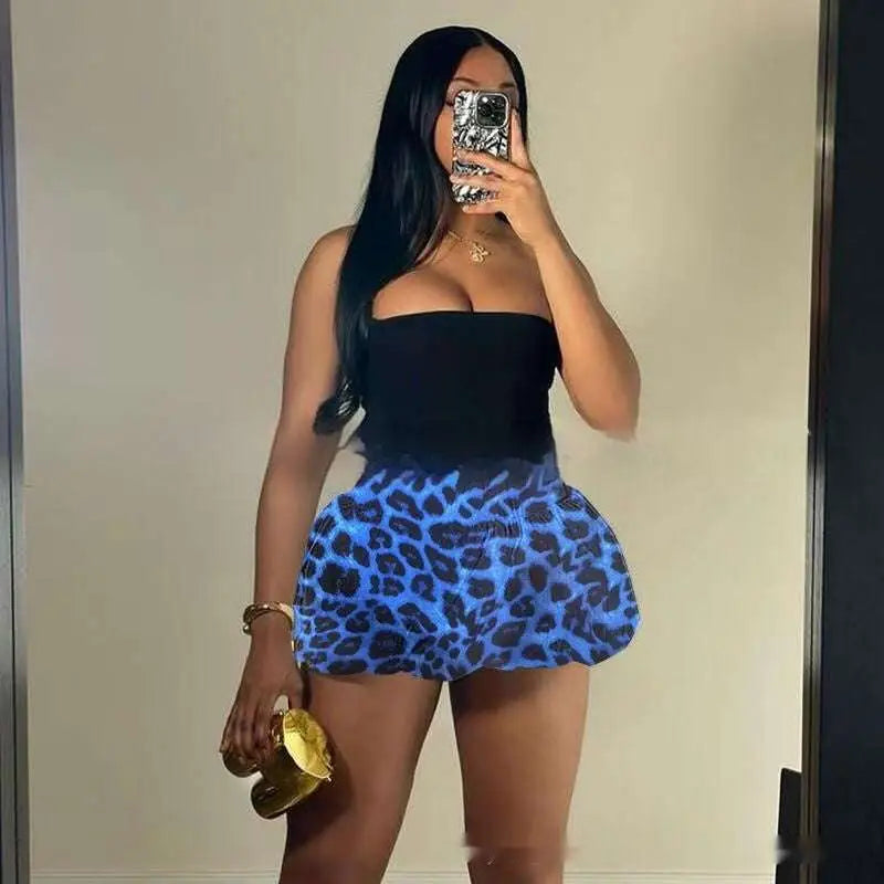 Pink Leopard Print Pleated Women Clothing Skirt
